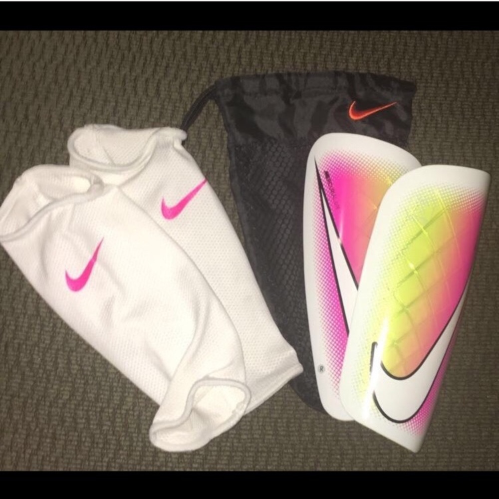 Adidas and Puma soccer socks, Nike shin guards